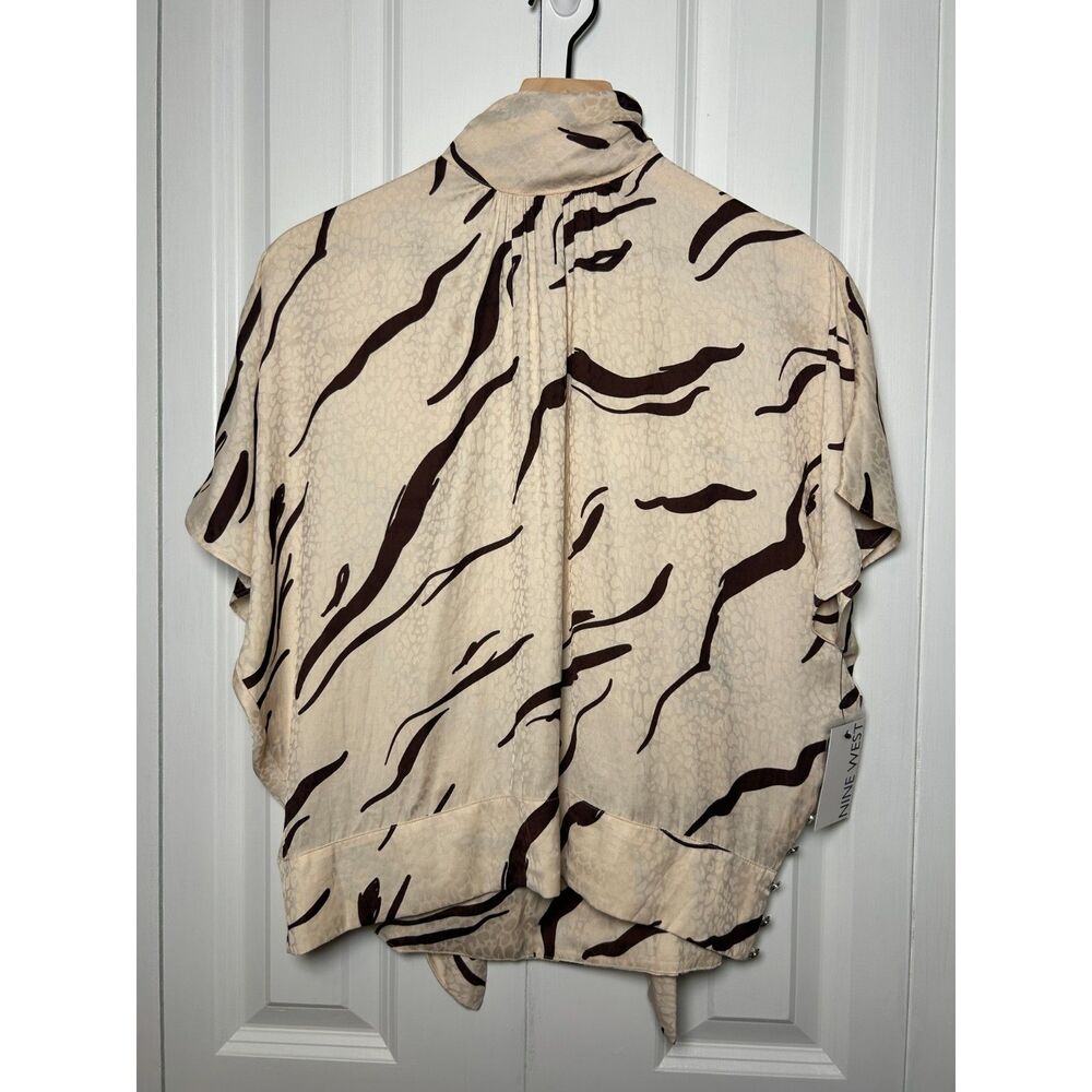 NWT Nine West Zebra Print Kimono Blouse Mock Neck Tan Brown Large
